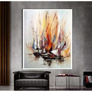 Abstraite Bateau À Voile Peinture À Lhuile Sur Toile Mur Art Paysage Marin Voilier Affiche Pour Salon Décor Mural 60x85cm Sans