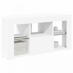 Meuble TV dangle LED - vidaXL - Blanc - 100x40x50 cm - Bois ding&eacute;nierie - 4 &eacute;tag&egrave;res - Prise USB int&eacute;gr&eacute;e
