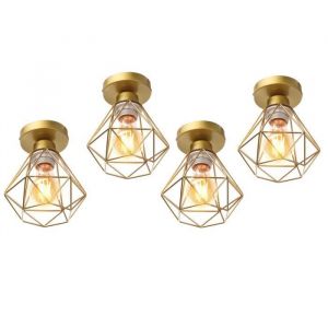 Plafonnier Cage Diamant E27 16cm Rétro Industrielle - WOTTES - UNI - Jaune - Fer Forgé - Campagne