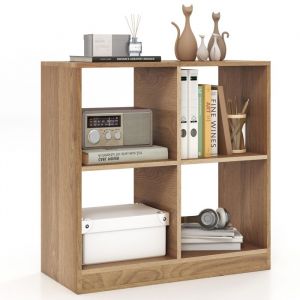 GOPLUS Bibliothèque 4 Cubes 73x33x73CM Anti-basculement Étagère de Rangement en Bois pour Chambre Salon ÉtudeNaturel
