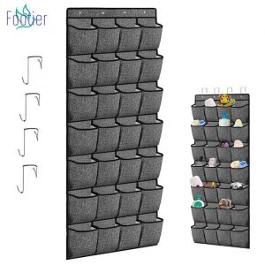 Rangement Chaussure &agrave; Suspendre - FOOTIER - 28 Compartiments - Gris - 155 x 55 cm - Pliable