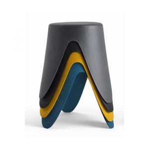 Lot de 4 Tabourets L&eacute;gers Empilables en Plastique - Gris Noir Bleu Jaune - D 30 x H 46 cm - Gain de place