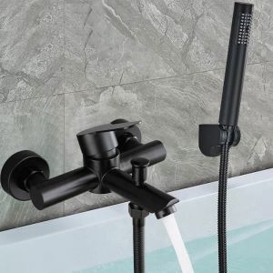 Mitigeur de Baignoire  Mural noir Robinet De Baignoire avec douchette Pommeau De Douche Cascade Mural Robinet De Baignoire