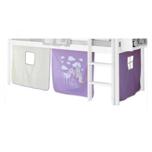 Rideaux pour lit superposé lit surélevé cabane tente coton motif princesse lilas et blanc