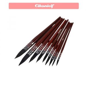 Ensemble de pinceaux de peinture &agrave; laquarelle manche en bois pointe ronde avec manches de protection 9 pi&egrave;ces