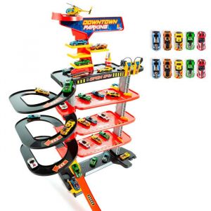 Molto Garage de Jouet Downtown 5 Étages XL avec Rampe en Spirale + 10 Voitures
