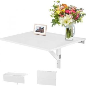 RELAX4LIFE Table Murale Rabattable 80x60CM avec Support Triangulaire Double Pliage pour Salon Salle Cuisine Bureau Blanc