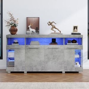 Buffet bahut meuble de rangement avec lumière LED 16 couleurs buffet bas de salon bahut moderne 4 portes 140x40x70cm gris