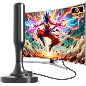 Antenne TV Int&eacute;rieur Puissante TNT HD2024 Puissante Antenne TV Int&eacute;rieur avec Base magn&eacute;tique-R&eacute;ception Longue Distance 360&deg;