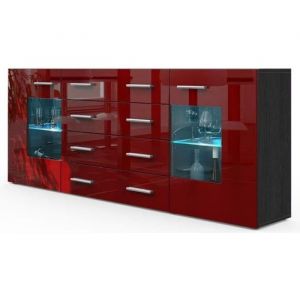 Buffet design noir mat et bordeaux laqué avec led 166 cm - NO NAME - Buffet bas - Salon - Adulte