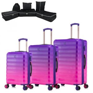 Set de Valise 3 Pi&egrave;ces en Polycarbonate  Valise CELIMS  Cadenas TSA  Extensible  Double Roulettes 360  Violet