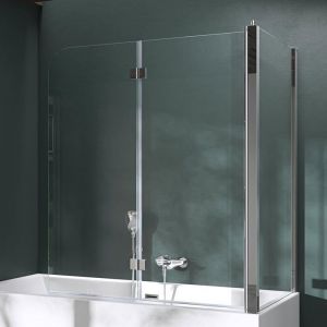 Mai & Mai Pare-baignoire 80x120x140cm 3 volets paroi de douche pour baignoire en verre ESG avec revêtement nano easy clean C113R