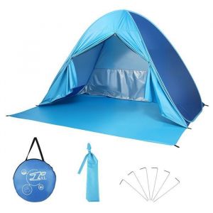 Tente de Plage Pop-up Anti UV UPF 50+ Abris de Plage 2-3 Personnes avec Sac de Transport + Piquets de Tente Tente pour Jeu Camping