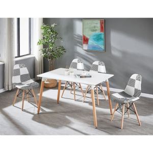 Chaises en Tissu Patchwork et M&eacute;tal Noir - Noir & Blanc - LIFE INTERIORS - Vintage - Lot de 4 - Scandinave