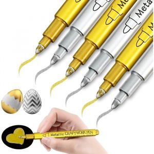 6pcs Feutre Doré et Stylo ArgentéMarqueurs Métalliques Feutres Permanents Marqueur Peinture Feutres Acryliques Métalliques pour