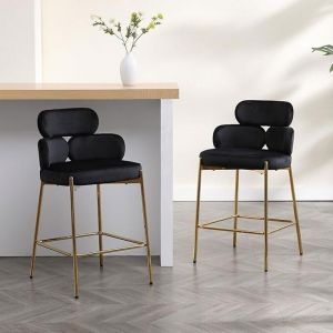 Wahson Chaise de Bar Lot de 2 Tabouret de Bar Tabouret Haut avec Pied Doré Chaise Moderne Cuisine pour Ilot Central Velours