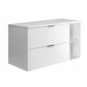 RODAN Meuble pour Vasque à Poser 100 cm - avec plan de travail et étagère - FLOW façade rainurée - blanc - 80 x 57 x 46 cm