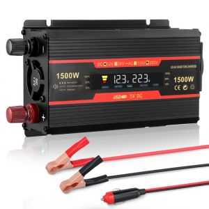 Convertisseur 1500W 12V Convertisseur de Tension Double USB Power Inverter DC 12V AC 240V Onduleur Transformateur