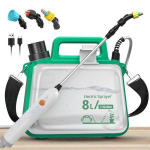 Pulv&eacute;risateur &Eacute;lectrique 2.1 Gal (8L) Rechargeable USB - 3 Buses Canne R&eacute;tractable Bretelle R&eacute;glable pour D&eacute;sherbage Jardin