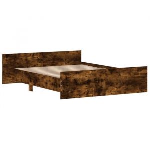 Cadre de lit - SALALIS - SP7417 - Chêne fumé - 160x200 cm - Bois dingénierie et pin massif