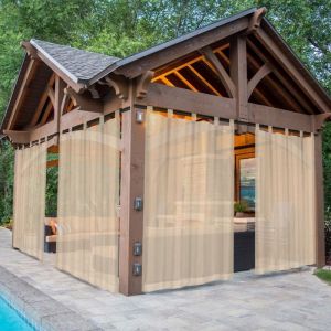 2 Rideaux Khaki 132x213cm Voilage Extérieur avec Pattes Matière Imperméable Résistant aux IntempériesPour Terrasse Pavillon