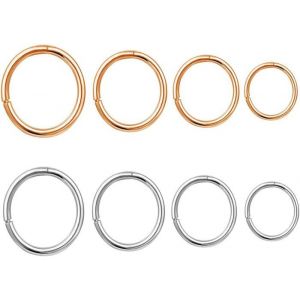 8 pi&egrave;ces boucles doreilles anneau de nez bijoux de piercing hypoallerg&eacute;niques pour hommes et femmes (or rose/argent)
