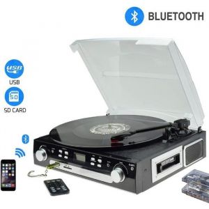 Digitnow! Bluetooth Vinyl Record Player Platine tournante cassette radio et entrée auxiliaire avec port USB et codage SD - Télé...