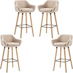 Tabouret de Bar Scandinave - MIXMEST - Lot de 4 avec Dossier et Repose-pieds - Beige
