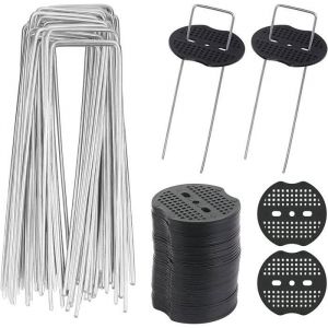 40pcs Piquets de Jardin en U avec 40 Rondelles Sardine Fixation Toile Paillage Piquets en Métal pour Jardinage Fixer Bâche