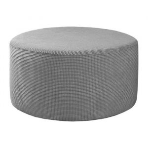 Housse de pouf - HOMYL - Rond - Gris - Polyester - Extensible - Amovible