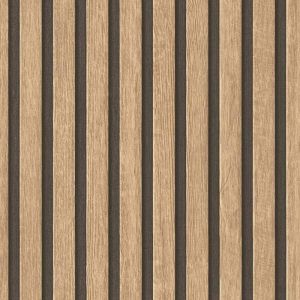 Wall Art Papier peint aspect bois Panneaux muraux en bois Panneaux acoustiques 3D Papier peint intissé Aspect mur lamelles marron