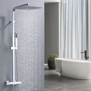 Colonne de Douche Thermostatique Ensemble de Douche Corps en Laiton Hauteur Réglable 730-1153mm Système de Douche