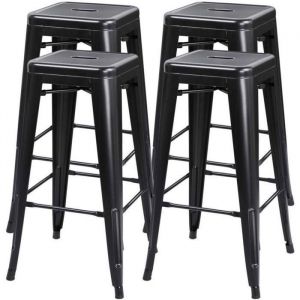 Lot de 4 tabourets de Bar Empilable Chaise de Bar Industriel avec Repose-PiedHauteur dAssise 76 cmm&eacute;talNoir