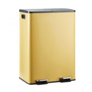 CASABEL Poubelle Tri S&eacute;lectif 60 L Double Compartiment 2x30L Acier INOX Ocre Rectangulaire &agrave; P&eacute;dales Anti Traces
