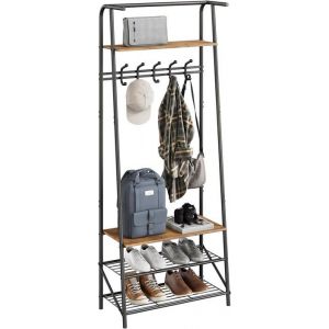 Porte-Manteau Avec Etagère à Chaussures Avec 5 Crochets Meuble dappoint Bois Avec Cadre en Métal Pour Entrée Salon Chambre