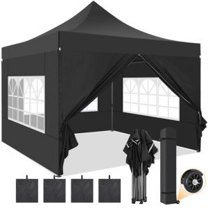 Tonnelle 3x3m Tonnelle Pliante de Jardin imperméable avec 4 côtés - Barnum Pliable Pavillon extérieur - Noir