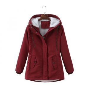Manteau FemmeManteaux Femme Polaire Chaud Manches LonguesManteau Femme Hiver Automne Chic &Agrave; Capuche-Rouge