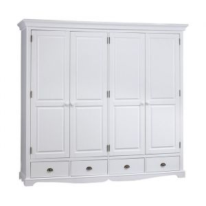 Armoire Penderie Blanche 4 Portes 4 Tiroirs 4 Etagères L 212 H 195 P 54 cm - L 212 x l 54 x H 195 cm