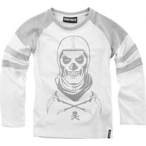 Tee shirt enfant Fortnite Skull Trooper - Blanc/gris chin&eacute; - Manches longues