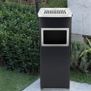 JEOBEST Cendrier ext&eacute;rieur avec Poubelle carr&eacute;e 24*24*60cm Acier inoxydable corps du baril &eacute;paissi pas de fuite possible