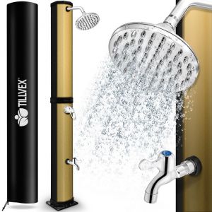 tillvex Douche solaire  Noir / Or  35 L avec capot de protection  Douche de jardin eau chaude  Douche de piscine camping