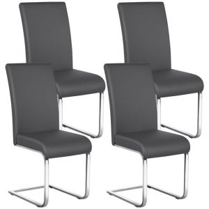 Yaheetech Lot de 4 Chaises de Salle à Manger en Similicuir Polyuréthane avec Pieds Métalliques en U et Haut Dossier Gris Foncé
