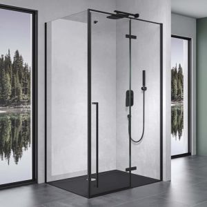Mai & Mai® Cabine de Douche Noir en Angle 80x140cm Paroi de Douche avec Porte Pivotante Pare Douche Rectangulaire Rav64N