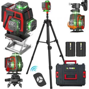 Niveau Laser Vert Autonivelant 4x360° Rotatif 4D 16 Lignes Autonivellement Niveau Laser Chantier avec télécommande Avec trépied