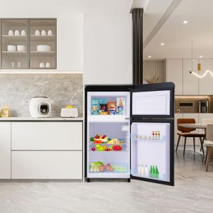 R&eacute;frig&eacute;rateur-Cong&eacute;lateur Combin&eacute; - R&eacute;tro - 72L - 120 kWh/an - Noir