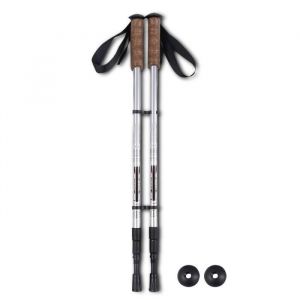 GYMAX Bâton de Marche Télescopable Bâton de Randonnée et Trekking Léger Longueur Ajustable 65-135CM Poignée en Liège Argent