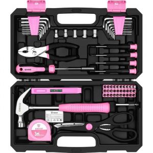 Boîte À Outils Complète Rose 62 PiècesMalletteBoîte À Outils BricolageCadeaux Pour FemmeMaisonBureau Et VoiturePour Entretie