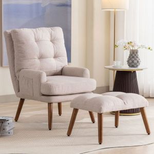 Fauteuil avec repose-pieds - Fauteuil Inclinable - TRUXEN8 - Beige - Rangement Latéral - Style scandinave