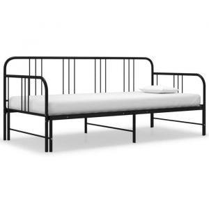 Moderne- Lit de Repos Cadre de canap&eacute;-lit en M&eacute;tal Structure Lit Banquette extensible Noir M&eacute;tal 90x200 cm 7522