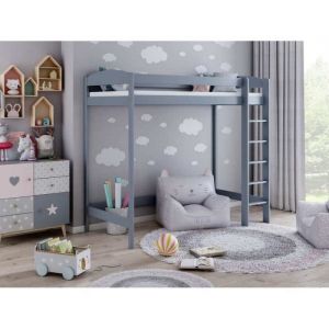 Lit mezzanine en bois massif de pin peint 80x160cm Gris - MEZZO 18 - Hauteur 180cm